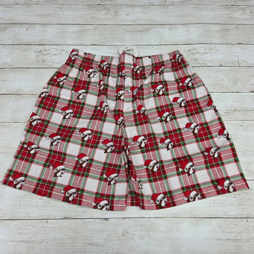 Buc-ee's Pajama Shorts XL‎ Red Plaid Santa Beaver Christmas Flannel Sleepwear
